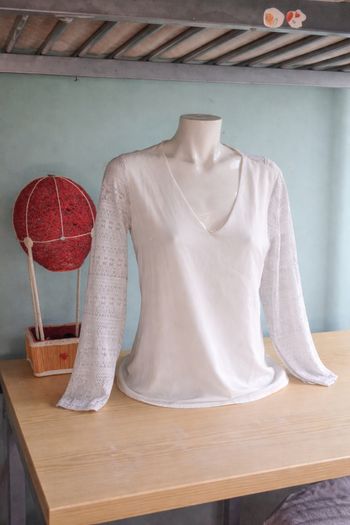 Blouse blanche fluide manches dentelle 