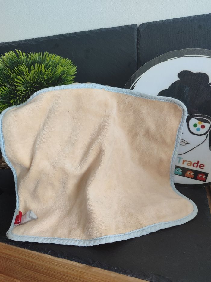 Doudou ours Tex plat jaune bleu Orange Beige bleu clair ancien vintage Carré - photo numéro 2