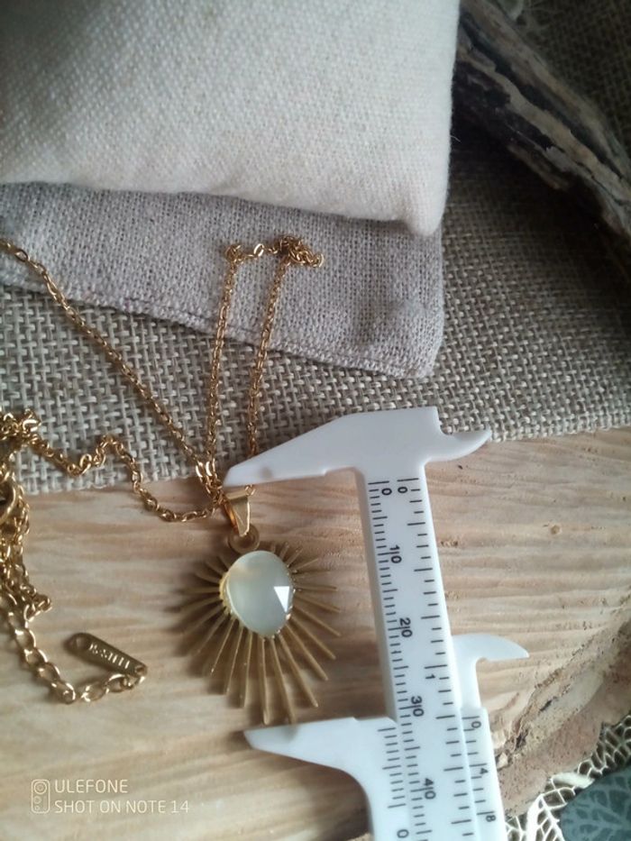 Collier coeur soleil pierre naturelle d'aquacalcedoine - photo numéro 2