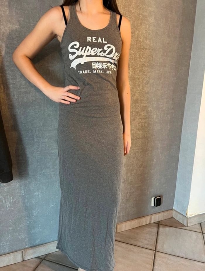 Robe longue grise - superdry- droite - taille S