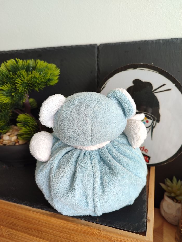 peluche Doudou ours boule Musti mustela écharpe bleu blanc poche PE0231 - photo numéro 2