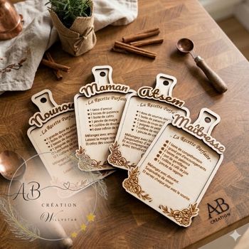 Cadeau Fin d'Année : Plaque Bois Gravée "La Recette Parfaite" - [Modèle : Maîtresse / Nounou / Atsem...]

