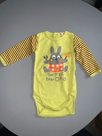 Body bébé garçon Dpam du pareil au même  Vert pomme Visuel sérigraphie print lapin + super biscotto