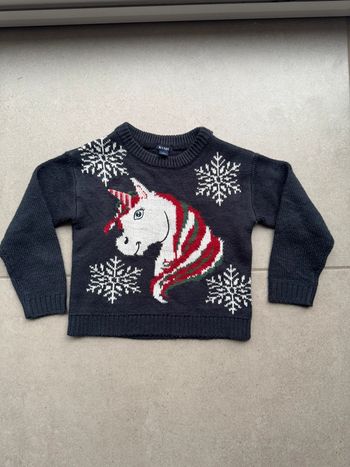 Pull en laine licorne Kiabi 3 ans noël flocon