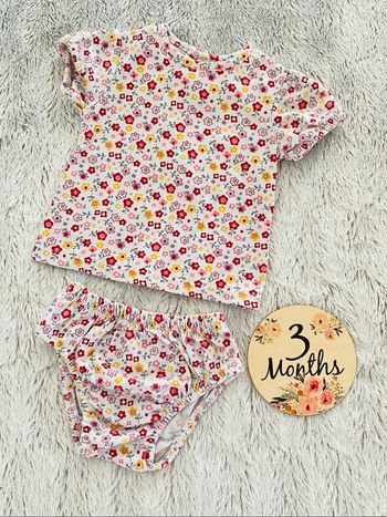 Ensemble Bloomer Culotte Tee Shirt Fleurs Bébé 3 mois