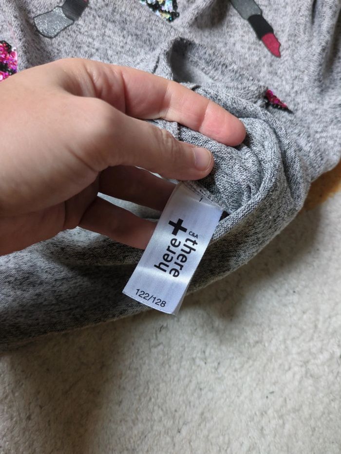 Pull fin gris girly maquillage paillettes sequins neuf 7 ans - photo numéro 3