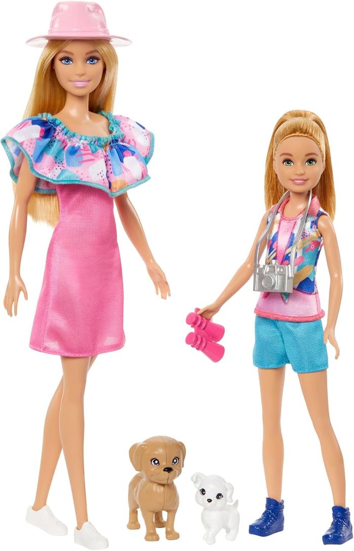 Barbie Coffret Poupée avec Petite Soeur Stacie Et 2 Chiots, Vêtements Et Accessoires Été - photo numéro 2