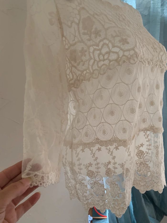 Blouse dentelle crochet transparent 36-38 manches3/4 - photo numéro 11