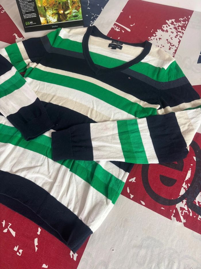 Sweat col V Tommy Hilfiger taille S/M blanc bleu marine vert - photo numéro 6