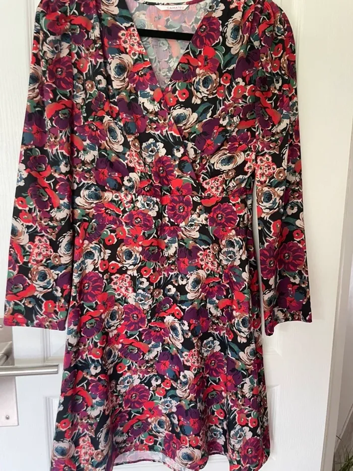 Robe manches longues à fleurs Camaïeu