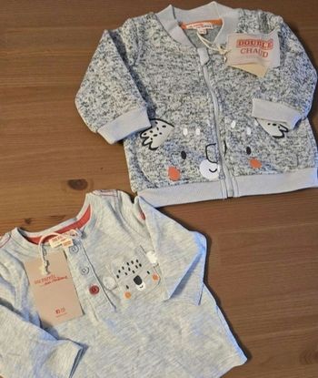 NEUFS (non portés) 🏷🏷💙🤩 sweat zippé  chaud et teeshirt ml 3 mois garçon 🤩💙