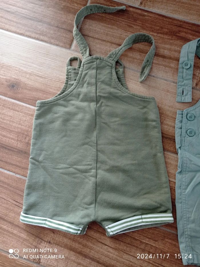 Lot 2 salopettes kaki et vert d'eau 12/18 mois - photo numéro 3