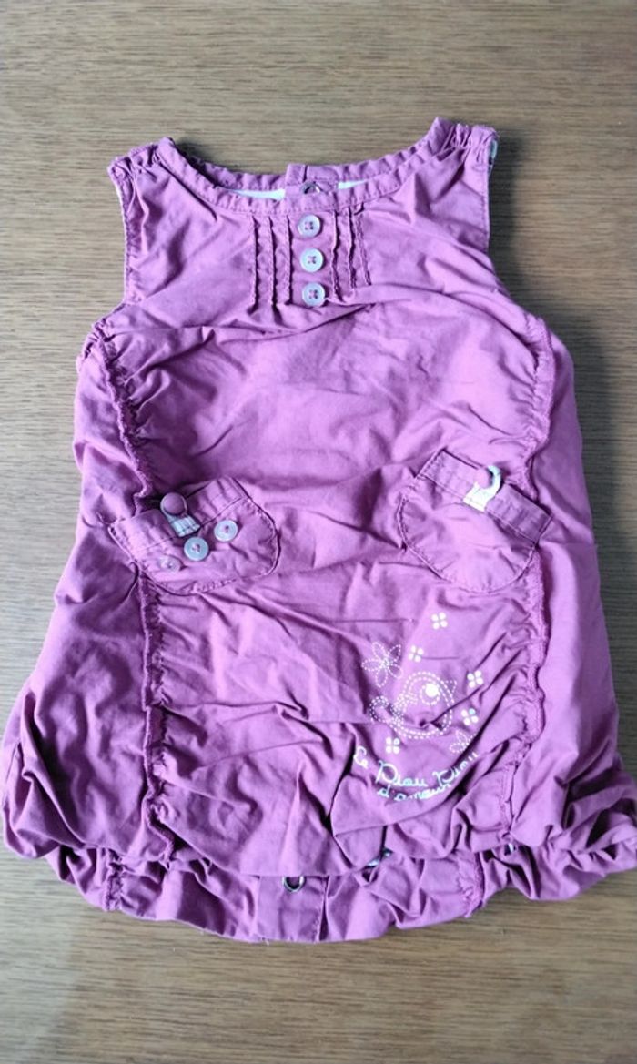 Robe double épaisseur, rose, motif oiseau ,inscription (le piou piou d amour) Petit Kimbaloo, 3M