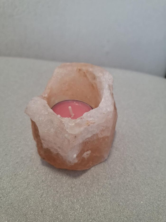 Joli bougeoir photophore véritable quartz rose naturel excellent état + bougies - photo numéro 4