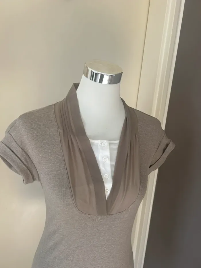 Peserico top haut blouse 2 en 1 beige et blanche taille fr 38 - photo numéro 2