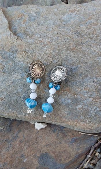 Boucles d oreilles bohème hippie chic bleu vintage argentée