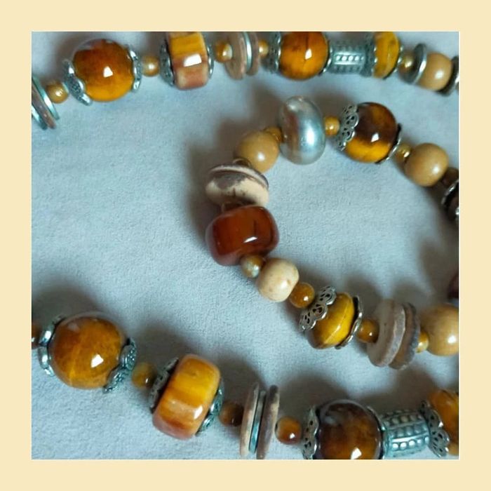 Parure vintage collier + bracelet perles bois & céramique - photo numéro 8