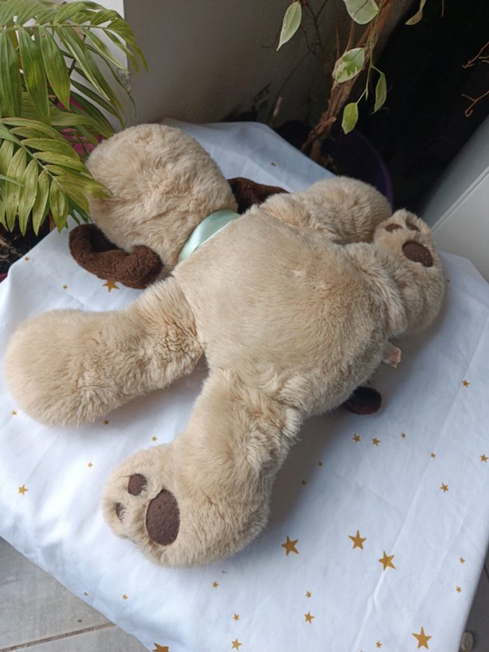 Peluche plush chien dog pound puppy Big grande beige Brown marron crème tâche cuddle allongé couché - photo numéro 11
