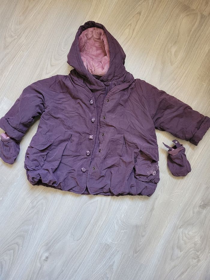 Manteau avec capuche et moufles fille 24 mois 86 cm Sergent-major - photo numéro 5
