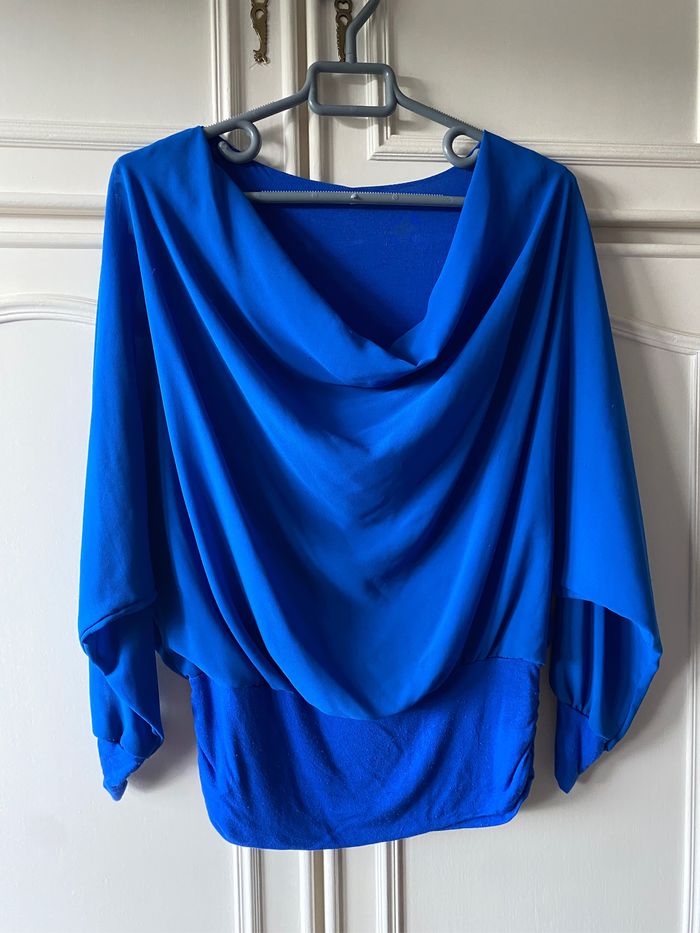 Blouse Double Manches Voile Transparent Ample Bleu - photo numéro 2