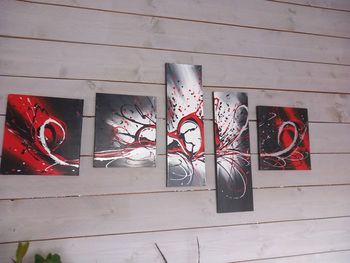 Tableau peinture sur toile 5 parties rouge noir
