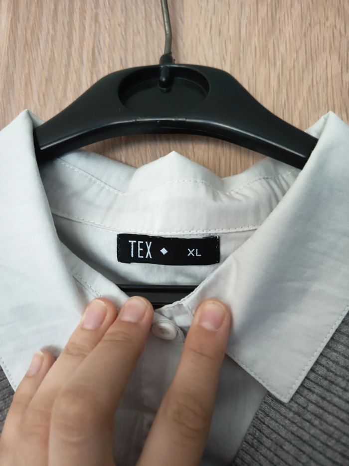 Chemise pull gris et blanc neuf TEX- Taille XL 42 - photo numéro 9