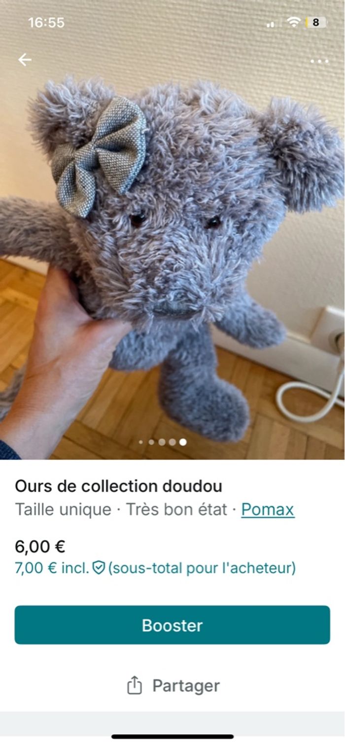 Peluche ours collection gris pomax - photo numéro 3