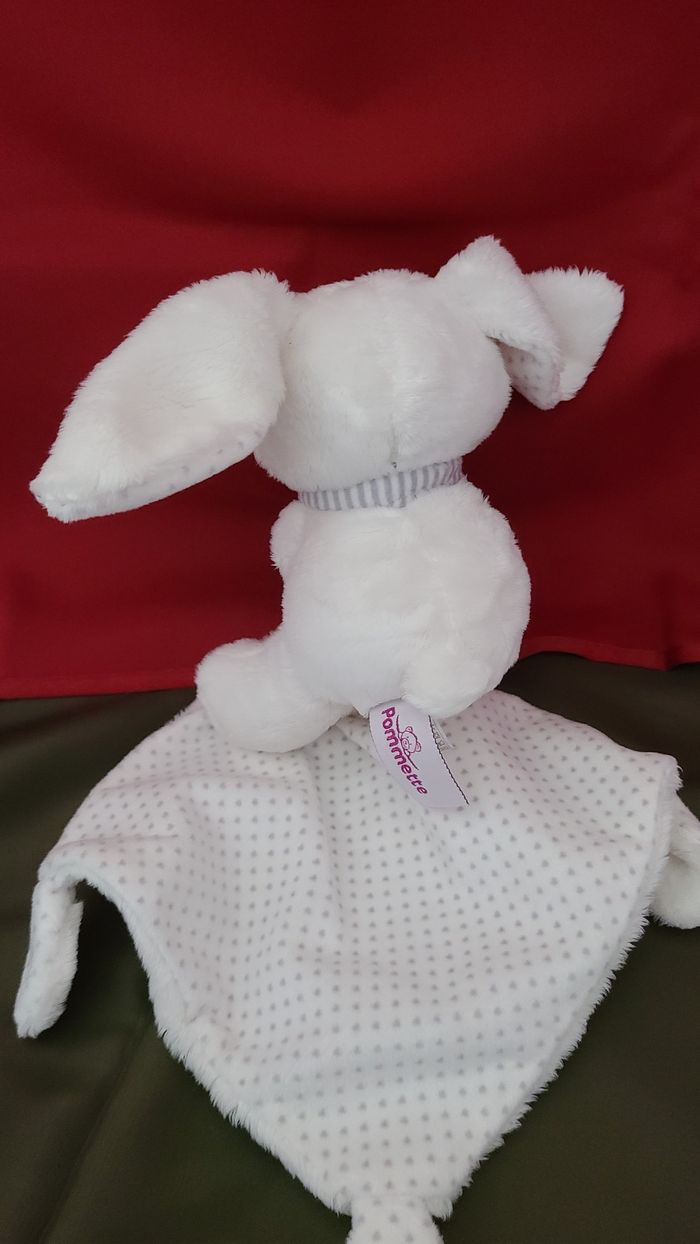 Doudou Lapin Pommette Blanc Pois Gris Mouchoir Brode Mon Petit Coeur - photo numéro 4