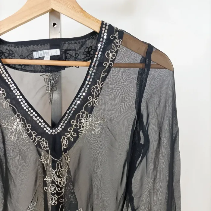 Tunique transparente noire brodée à perles – T.2 – Mim A1024 - photo numéro 4