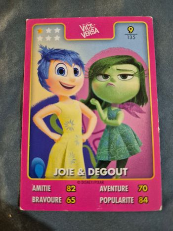 Carte Héros Disney Pixar Auchan n° 9/135 Vice-Versa Joie et Degout