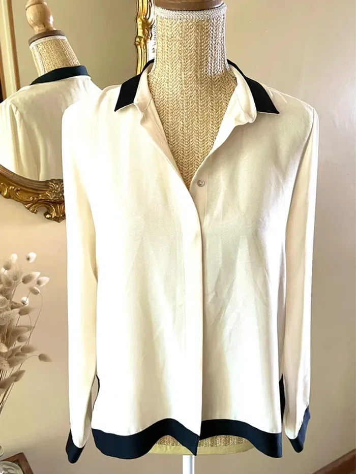 Sublime chemise blouse chic neuve Zara blanc écru et passementerie bordure  noir - photo numéro 6