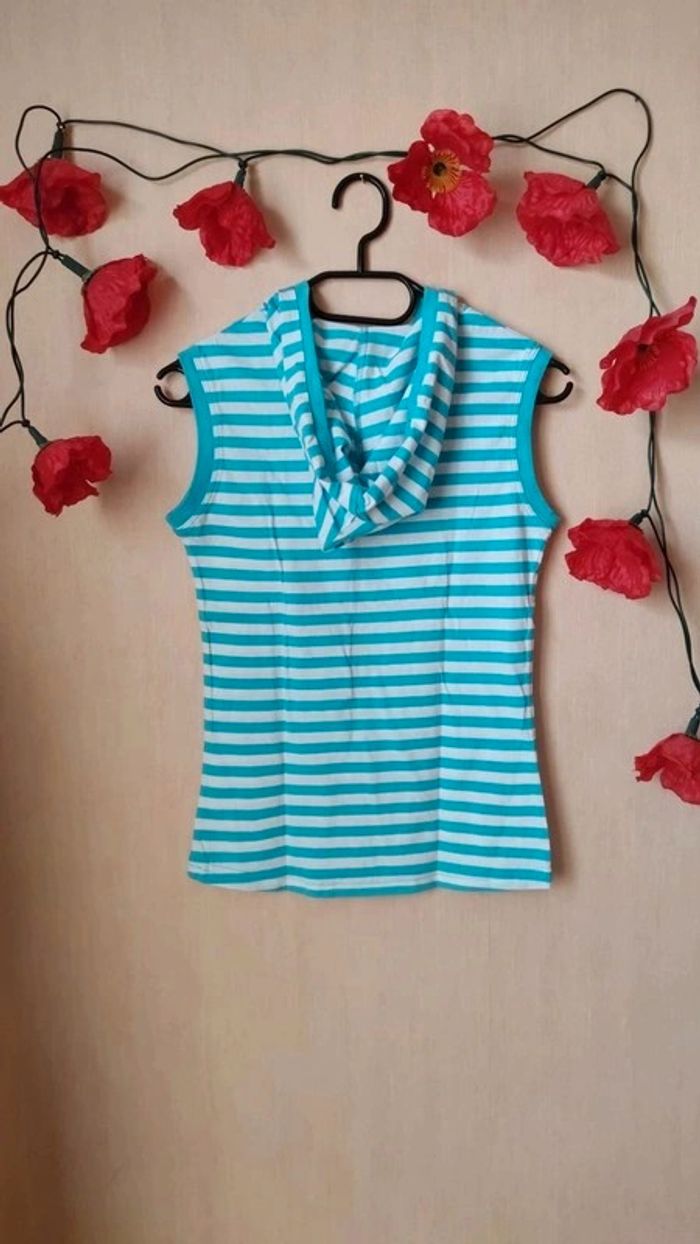 Débardeur à capuche rayé T. 158/164cm Here & There 💮 100% Coton - photo numéro 7