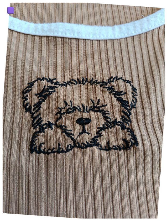 Crop top camel à ourlets blancs et motif nounours – cute, y2k, basique - photo numéro 2
