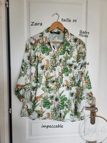 Chemise légère ample Zara taille M imprimé perroquet nature