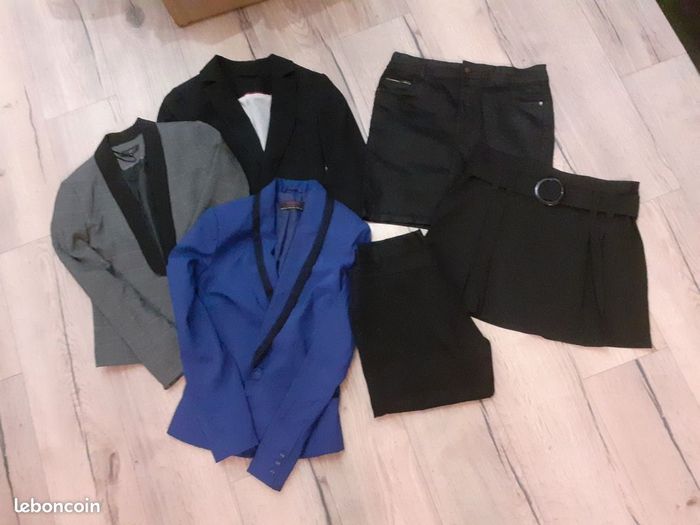 Lot 3 vestes tailleur + 2 jupes et 1 pantalon noir T36