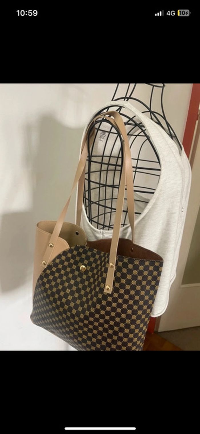 Sac fourre-tout à motif géométrique marron beige pour femme - photo numéro 4