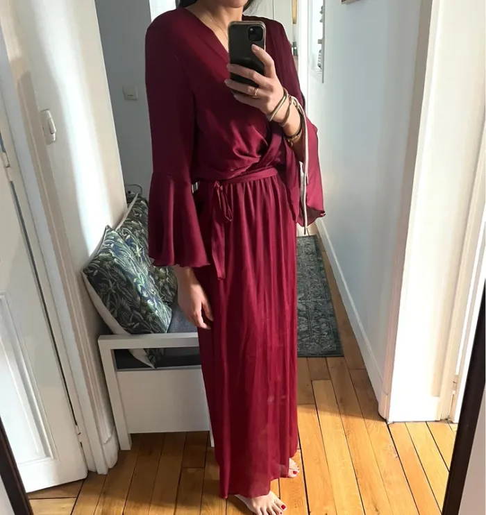 Robe longue rouge bordeaux tissu effet soyeux neuve avec étiquette - photo numéro 6