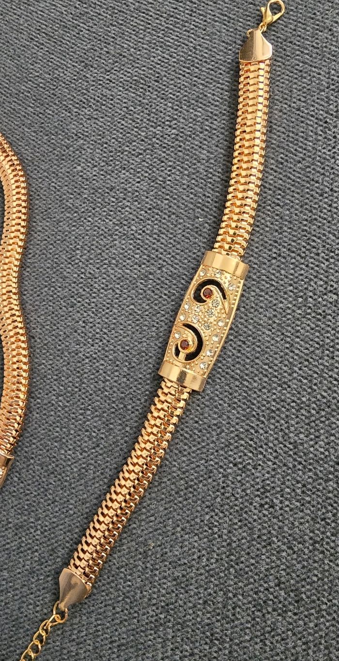 Parure dore 3 pièces collier bracelet et boucles d'oreilles mariage soiree - photo numéro 4