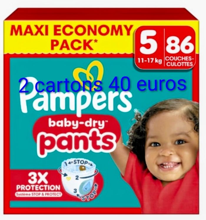 2 cartons de couches Pampers pants soit 172 couches taille 5