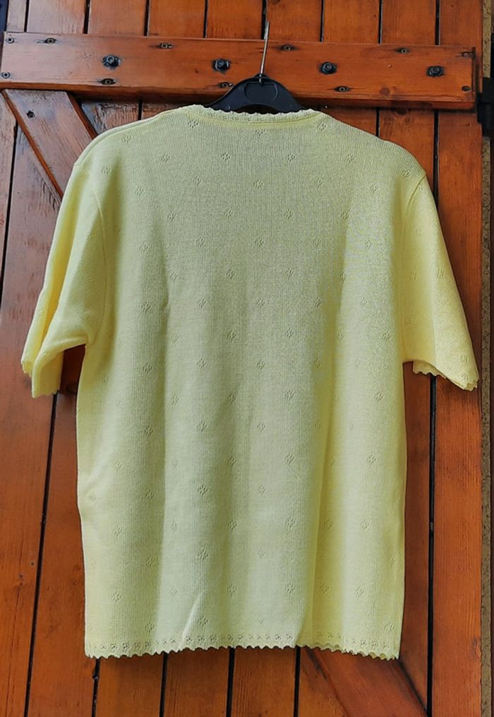 Pull léger jaune vintage, manches courtes, taille 42 - photo numéro 3