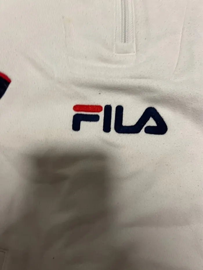 Pull fila vintage 90s blanc et bleu taille S - photo numéro 2