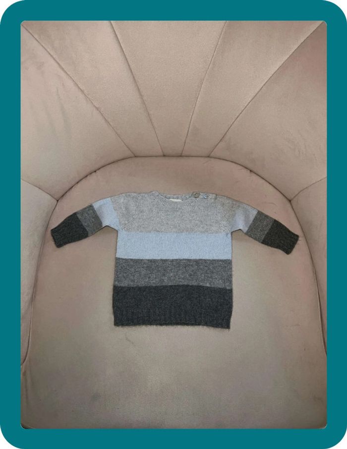 Pull camaïeu bleu gris laine et cachemire 3 mois - Kuxo - photo numéro 3