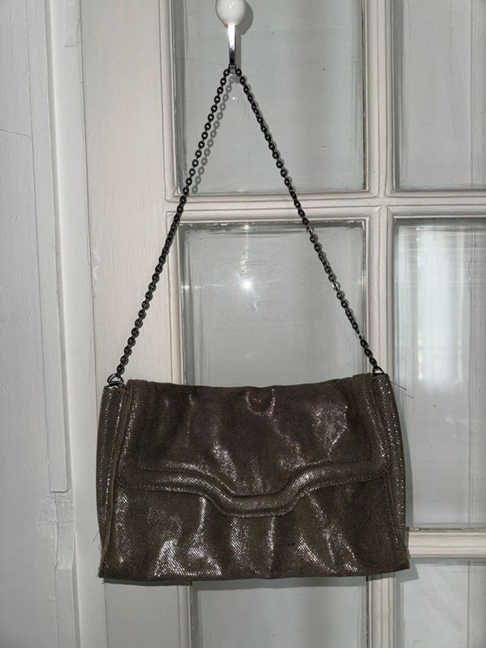 Sac petite mendigote en cuir Taupe irisé