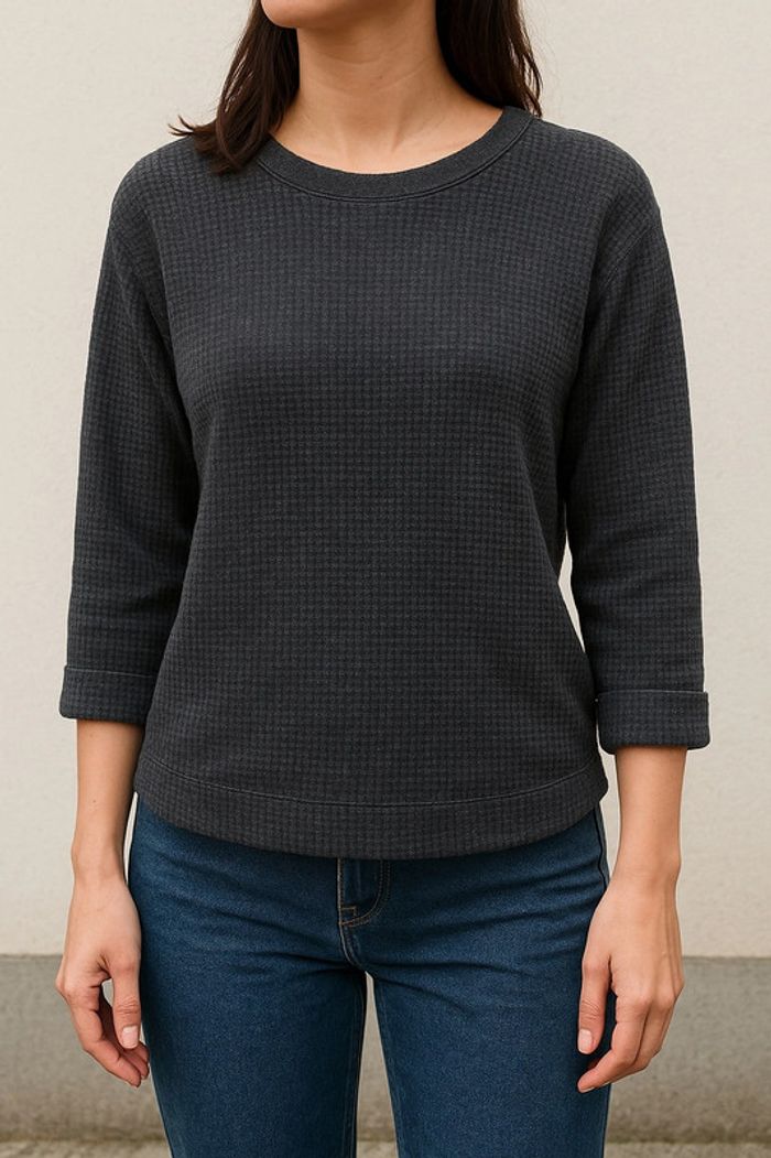 Sweat gris chiné Uniqlo manches 3/4 - Taille XS