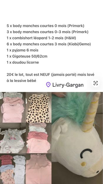 Lot  body gigoteuse doudou