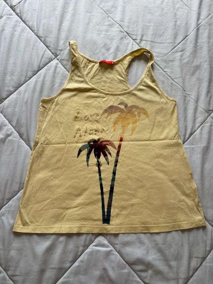 Top / débardeur tissaia jaune pale motif palmier taille M/38 été Summer - photo numéro 2