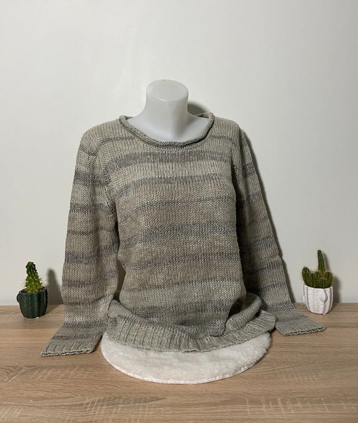 Pull beige à rayures brillantes Zamba