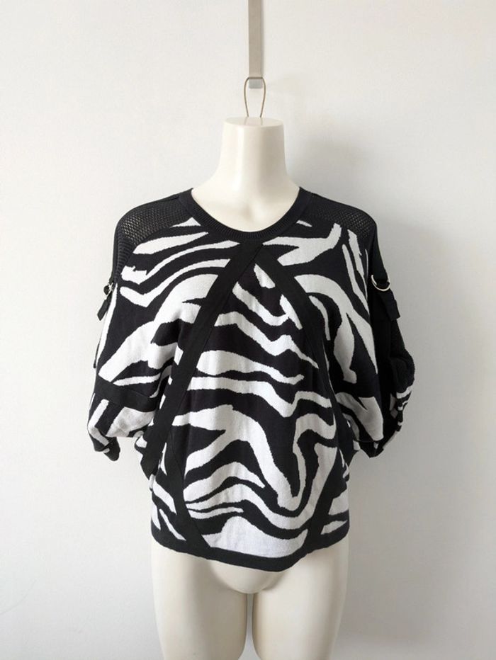 Pull sweat noir et blanc 100% coton - JC de Castelbajac - taille XS