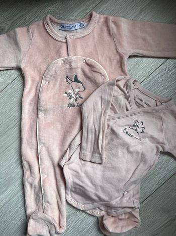 Ensemble Pyjama velours & Body Chocolatine - Rose poudré - 3 mois
