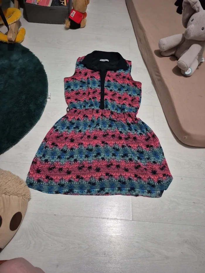 Robe palmier rose et bleu